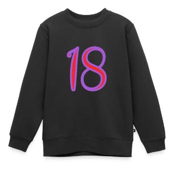 18. 18 ANS. 18e ANNIVERSAIRE. ANNIVERSAIRE 18 ANS. - Sweat Premium enfant bio - noir - Devant - AI Model Kid Female (0cm)