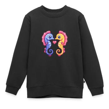 Seepferd Paar Liebe Valentinstag - Kinder Premium Organic Sweatshirt - Schwarz - Vorne - AI Model Kid Female (0cm)