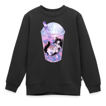 Lustige Katze schwimmt in Bubble Tea Geschenkidee - Kinder Premium Organic Sweatshirt - Schwarz - Vorne - AI Model Kid Female (0cm)