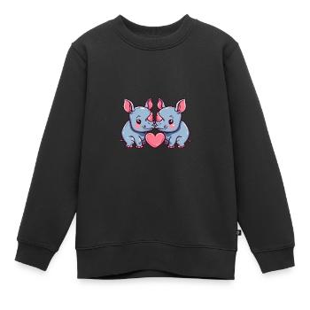 Nashorn Paar Liebe Valentinstag - Kinder Premium Organic Sweatshirt - Schwarz - Vorne - AI Model Kid Female (0cm)