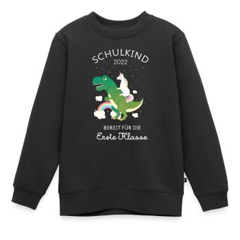 Schulkind 2022 Einhorn Reitet Auf Dino Zur Schule - Kinder Premium Organic Sweatshirt - Schwarz - Vorne - AI Model Kid Female (0cm)