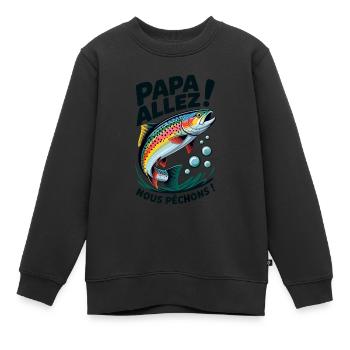 Papa allez! Nous pêchons ! Truite sautante - Sweat Premium enfant bio - noir - Devant - AI Model Kid Female (0cm)