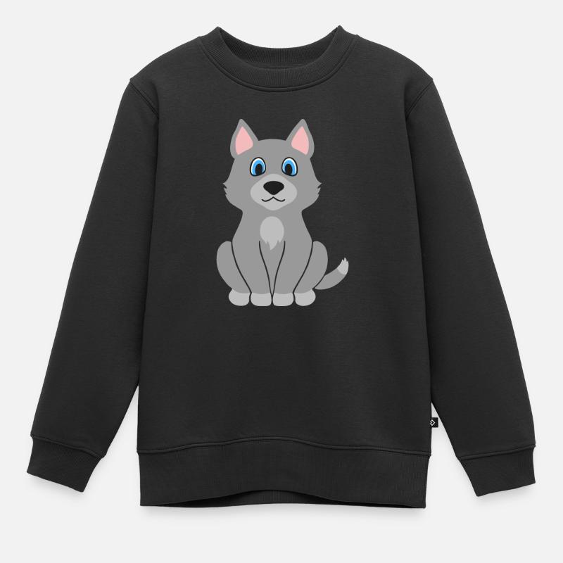 Loup - Sweat Premium enfant bio - noir