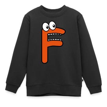 F - lettre F avec des yeux 👀 - Sweat Premium enfant bio - noir - Devant - AI Model Kid Female (0cm)