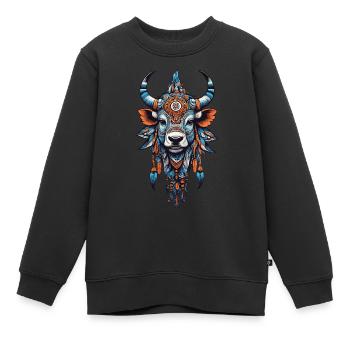 Vache indienne Mandala ésotérique Design - Sweat Premium enfant bio - noir - Devant - AI Model Kid Female (0cm)
