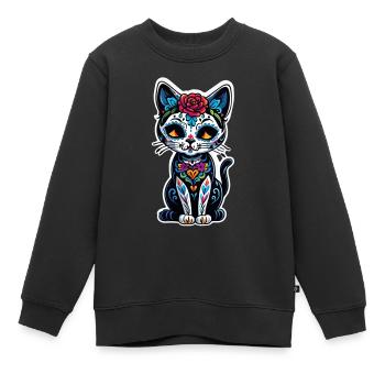 Katze Mexiko - Dia de los Muertos - Kinder Premium Organic Sweatshirt - Schwarz - Vorne - AI Model Kid Female (0cm)
