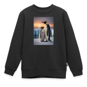 Pingouin avec son petit sur la banquise au pôle Sud - Sweat Premium enfant bio - noir - Devant - AI Model Kid Female (0cm)