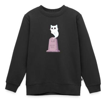 Chaton fantôme sur la pierre tombale - Sweat Premium enfant bio - noir - Devant - AI Model Kid Female (0cm)