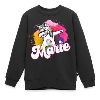 MARIE - Schöner Name mit dabbing Einhorn - Kinder Premium Organic Sweatshirt - Schwarz - Vorne - AI Model Kid Female (0cm)