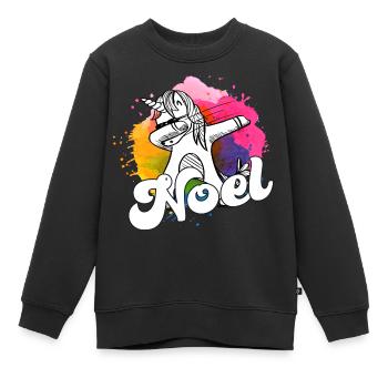 NOEL - Beau nom de garçon avec licorne cool - Sweat Premium enfant bio - noir - Devant - AI Model Kid Female (0cm)