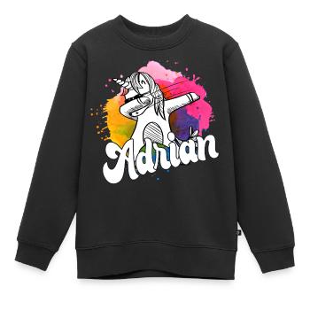 ADRIAN - Beautiful Boy Name with Cool Unicorn - Kids Premium Organic Sweatshirt - black - Front - AI Model Kid Female (0cm)