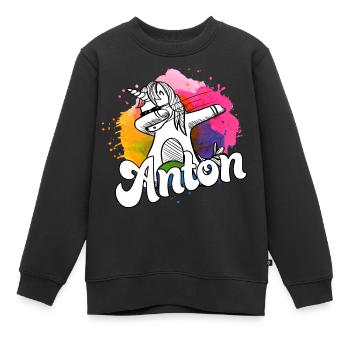 ANTON - Beau nom de garçon avec licorne cool - Sweat Premium enfant bio - noir - Devant - AI Model Kid Female (0cm)
