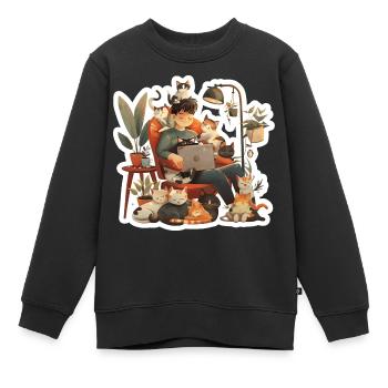 Katzenliebe Katzenbesitzer am Abend Homeoffice - Kinder Premium Organic Sweatshirt - Schwarz - Vorne - AI Model Kid Female (0cm)