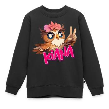 KIANA - Beau nom de fille avec un hibou mignon - Sweat Premium enfant bio - noir - Devant - AI Model Kid Female (0cm)