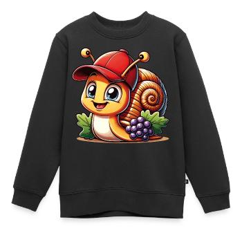 Kleine süße Schnecke mit Basecap und Trauben - Kinder Premium Organic Sweatshirt - Schwarz - Vorne - AI Model Kid Female (0cm)