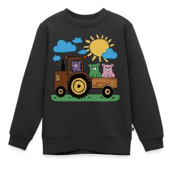 Three funny teddy bears ride the tractor - Kids Premium Organic Sweatshirt - black - Front - AI Model Kid Female (0cm)