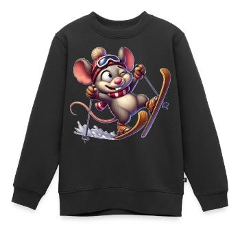 Clumsy mouse on skis Winter fun - Kids Premium Organic Sweatshirt - black - Front - AI Model Kid Female (0cm)