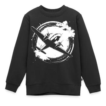 Flugzeug Skizze - Kinder Premium Organic Sweatshirt - Schwarz - Vorne - AI Model Kid Female (0cm)