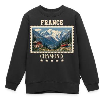 Frankreich Chamonix Vintage Reisemarke - Kinder Premium Organic Sweatshirt - Schwarz - Vorne - AI Model Kid Female (0cm)