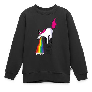 Unicorn vomiting rainbow - take that haters - Sweat Premium enfant bio - noir - Devant - AI Model Kid Female (0cm)