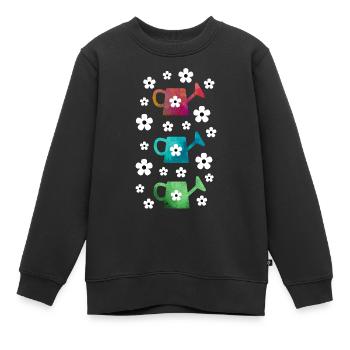 Arrosoir avec des fleurs - Sweat Premium enfant bio - noir - Devant - AI Model Kid Female (0cm)