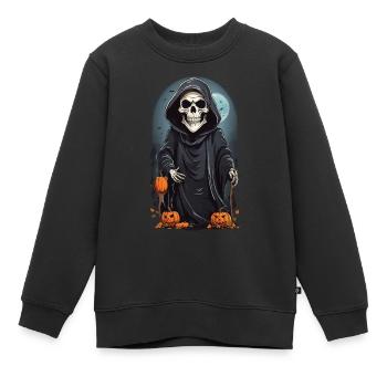 Cartoon Skelett Grim Reaper Halloween Design - Kinder Premium Organic Sweatshirt - Schwarz - Vorne - AI Model Kid Female (0cm)