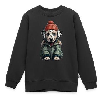 Tenue d’automne et d’hiver pour chien dalmatien - Sweat Premium enfant bio - noir - Devant - AI Model Kid Female (0cm)