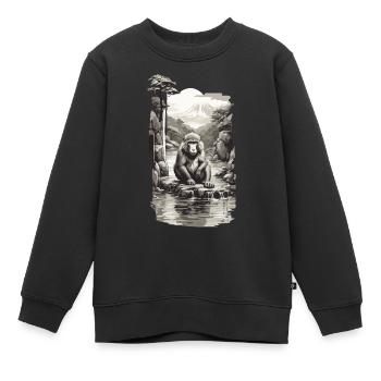 Japanischer Affe in heißer Quelle Vintage Kunst - Kinder Premium Organic Sweatshirt - Schwarz - Vorne - AI Model Kid Female (0cm)