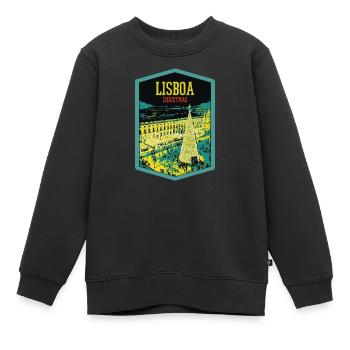 Illustration Place du Commerce, Noël à Lisbonne - Sweat Premium enfant bio - noir - Devant - AI Model Kid Female (0cm)