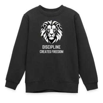 Disziplin schafft Freiheit, Löwe - Kinder Premium Organic Sweatshirt - Schwarz - Vorne - AI Model Kid Female (0cm)