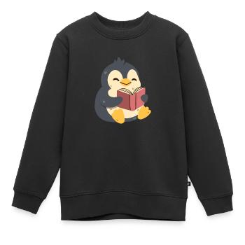 Pinguin liest ein Buch - Kinder Premium Organic Sweatshirt - Schwarz - Vorne - AI Model Kid Female (0cm)