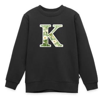 Buchstabe K, Monogramm, Blumenmuster - Kinder Premium Organic Sweatshirt - Schwarz - Vorne - AI Model Kid Female (0cm)