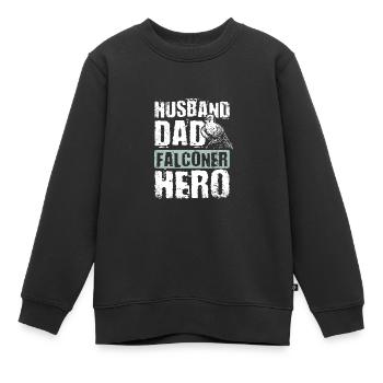 Mari papa fauconnier héros - Sweat Premium enfant bio - noir - Devant - AI Model Kid Female (0cm)