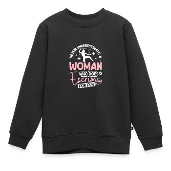 Never underestimate a woman who does escrima - Kinder Premium Organic Sweatshirt - Schwarz - Vorne - AI Model Kid Female (0cm)
