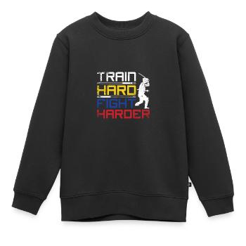 Train hard fight harder Escrima - Kinder Premium Organic Sweatshirt - Schwarz - Vorne - AI Model Kid Female (0cm)