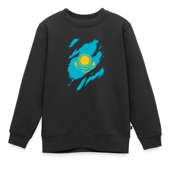 Kasachstan Flagge zerrissenes Motiv - Kinder Premium Organic Sweatshirt - Schwarz - Vorne - AI Model Kid Female (0cm)