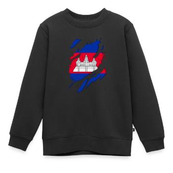 Cambodia flag torn motif - Kids Premium Organic Sweatshirt - black - Front - AI Model Kid Female (0cm)