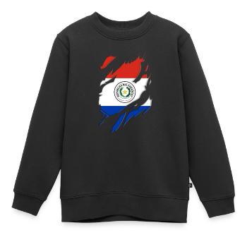 Paraguay Flagge zerrissenes Motiv - Kinder Premium Organic Sweatshirt - Schwarz - Vorne - AI Model Kid Female (0cm)