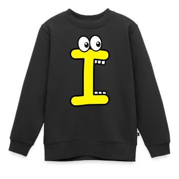 I - lettre I avec les yeux 👀 - Sweat Premium enfant bio - noir - Devant - AI Model Kid Female (0cm)