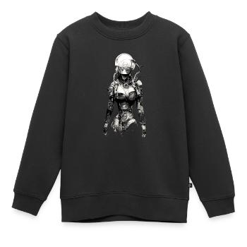 dessin technique cyborg - Sweat Premium enfant bio - noir - Devant - AI Model Kid Female (0cm)