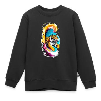 Tiger Sprung - Kinder Premium Organic Sweatshirt - Schwarz - Vorne - AI Model Kid Female (0cm)