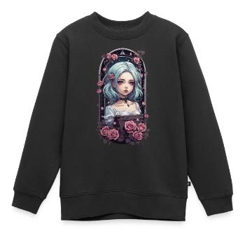 Gothique Anime Pastel Goth e-girl Design urbain - Sweat Premium enfant bio - noir - Devant - AI Model Kid Female (0cm)