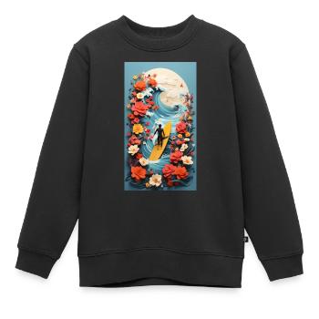 Surfen & Blumen - Kinder Premium Organic Sweatshirt - Schwarz - Vorne - AI Model Kid Female (0cm)