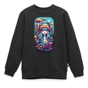 Festival Fantasie Psychedelic Goa Pilz Girl - Kinder Premium Organic Sweatshirt - Schwarz - Vorne - AI Model Kid Female (0cm)