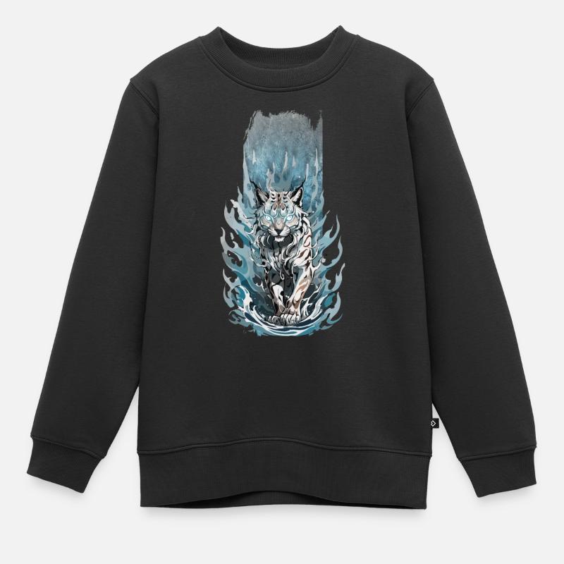 Mythischer Blick: Luchs mit leuchtenden Augen - Kinder Premium Organic Sweatshirt - Schwarz