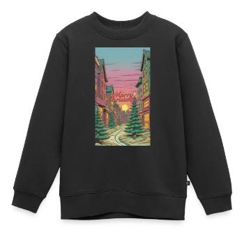 Joyeux Noël Hiver Scène du village Joyeux - Sweat Premium enfant bio - noir - Devant - AI Model Kid Female (0cm)