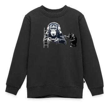 GRAFFITI BANKSY STYLE - SCHIMPANSE SPIELT COMPUTER GAM - Kinder Premium Organic Sweatshirt - Schwarz - Vorne - AI Model Kid Female (0cm)