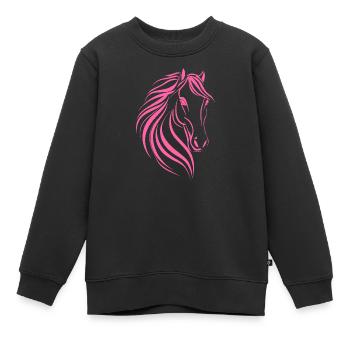 Dessin délicat de cheval - Sweat Premium enfant bio - noir - Devant - AI Model Kid Female (0cm)
