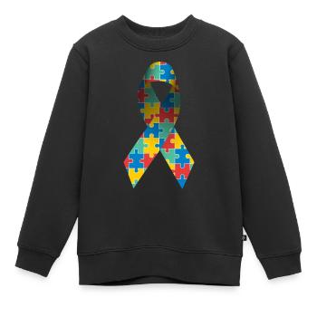 Ruban de sensibilisation à l’autisme et au syndrome d’Asperger - Sweat Premium enfant bio - noir - Devant - AI Model Kid Female (0cm)