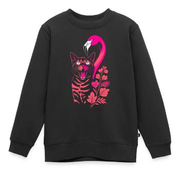Tropische Katze & Flamingo - Sommer 2025 - Kinder Premium Organic Sweatshirt - Schwarz - Vorne - AI Model Kid Female (0cm)